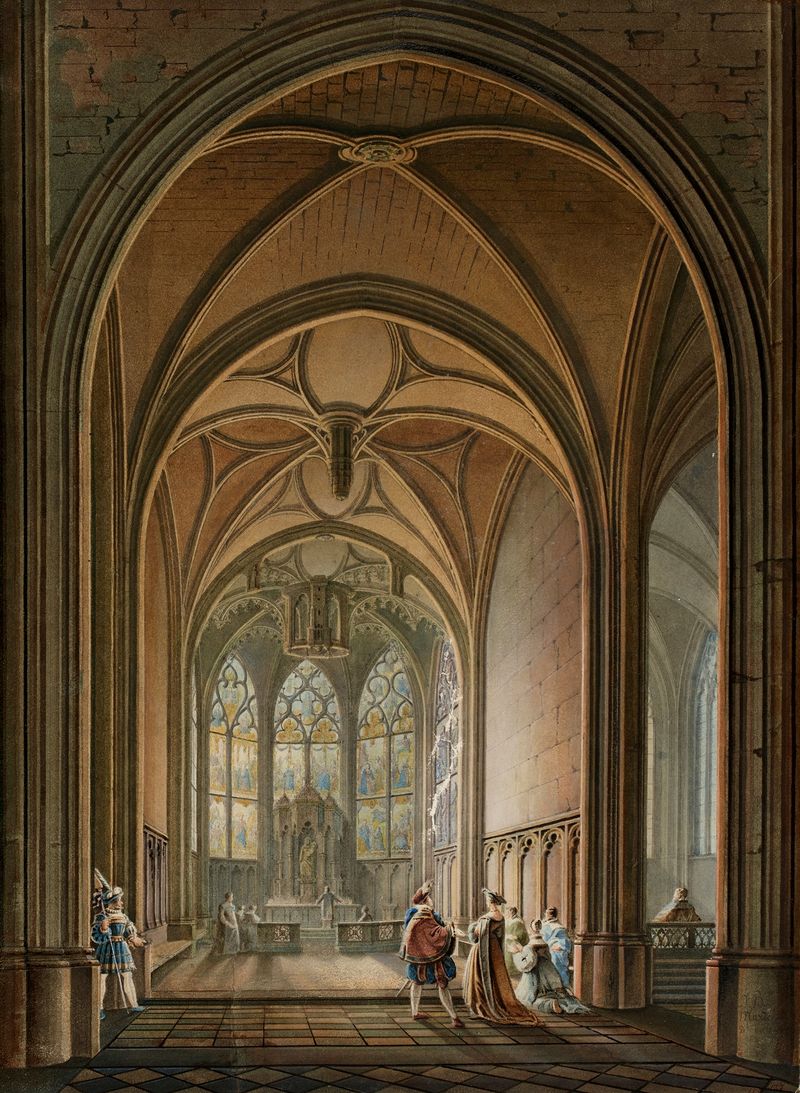 Interior of a chapel, oil on canvas by Jean Baptiste Maréchal