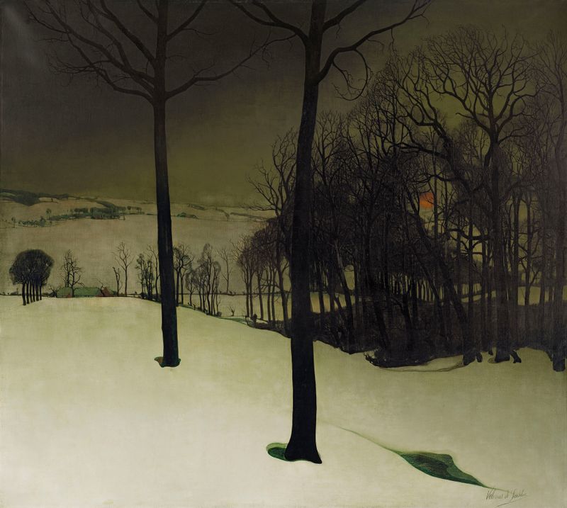 Forest in the Winter by Valerius De Saedeleer, oil painting depicting snow-laden branches.