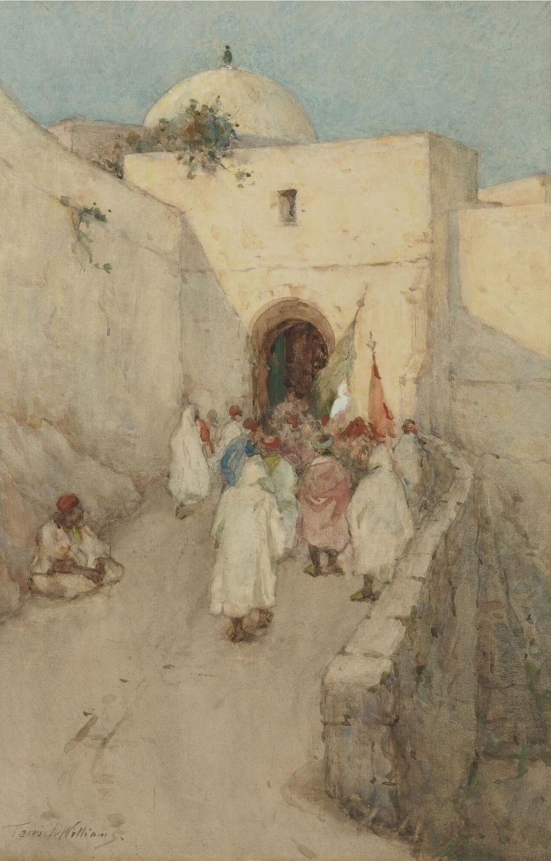 Entrance To The Kasbah by Terrick Williams, oil on canvas, depicting an archway with light and shadow.