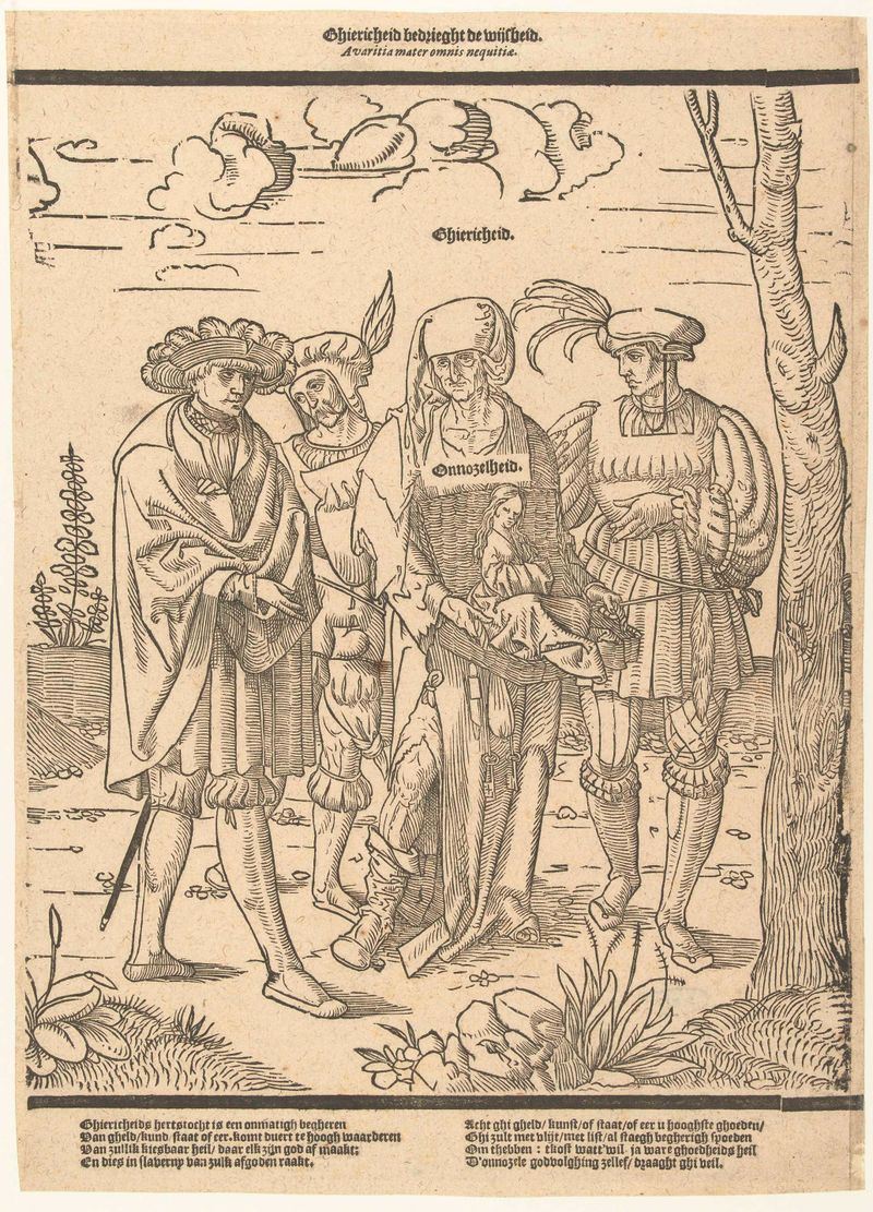 Escena alegórica que representa la codicia y la sabiduría, papel, artista desconocido