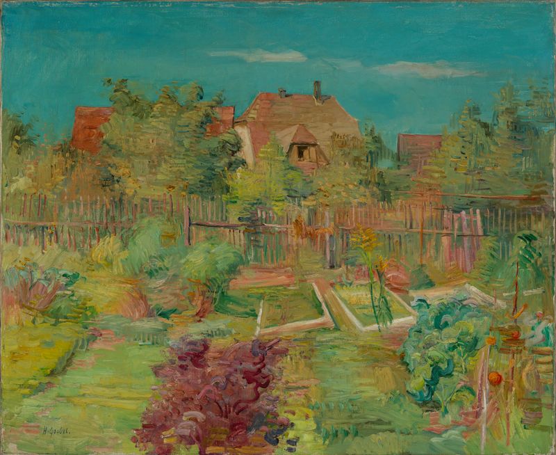 Garten im Herbst by Hermann Goebel, a post-impressionism landscape depicting a colorful autumn garden.