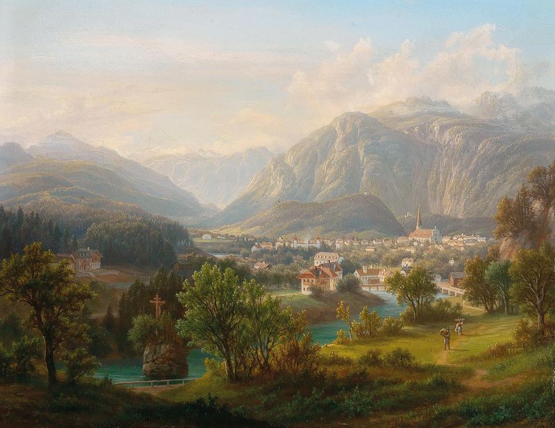 Landscape view with hills and sky by Anton Schiffer, medium unknown.