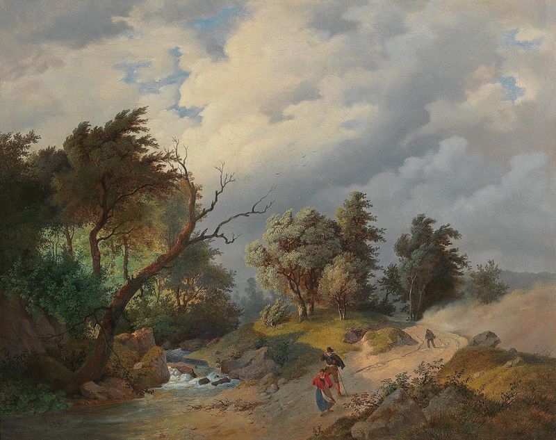 Landschaft bei aufziehendem Unwetter by Josef Kriehuber, oil on canvas depicting a stormy sky