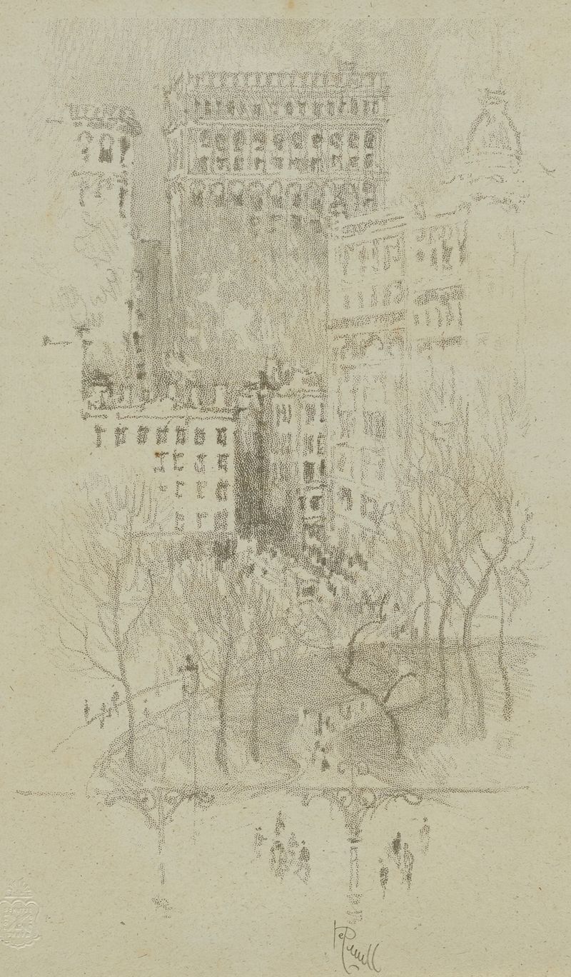 Union Square de Joseph Pennell, tinta sobre papel que representa una multitud bulliciosa en un entorno urbano.