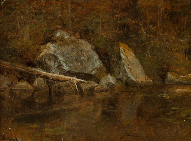 White Mountains, Echo Lake de Albert Bierstadt, óleo que muestra montañas cubiertas de nieve y un lago sereno.