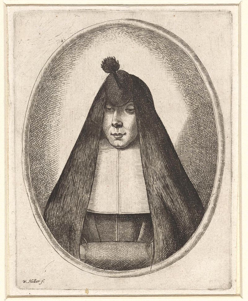 Retrato de uma mulher com houpette, gravura de Wenceslaus Hollar