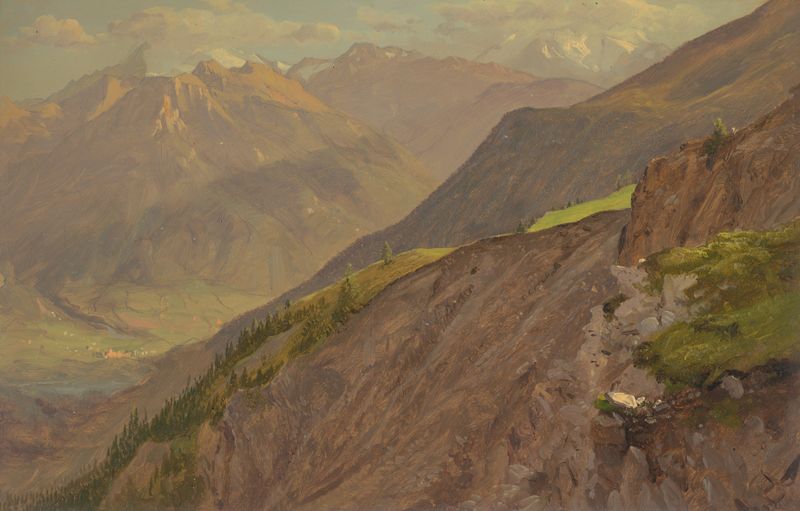 Paisagem com montanhas e céu, pintura a óleo de Frederic Edwin Church