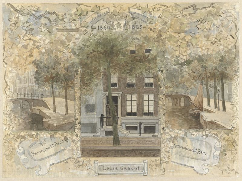 Canal scene with houses and bridges, oil painting by Jan van Essen