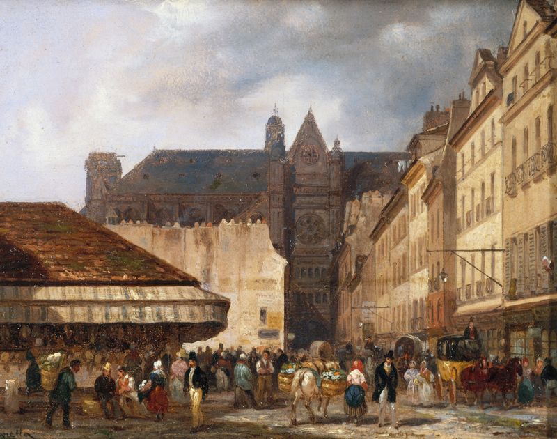 La rue des Prouvaires et l’église Saint-Eustache, oil painting by Giuseppe Canella