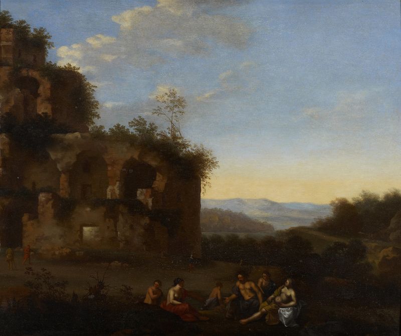 Paisagem italiana com figuras, óleo sobre tela de Johan Van Haensbergen