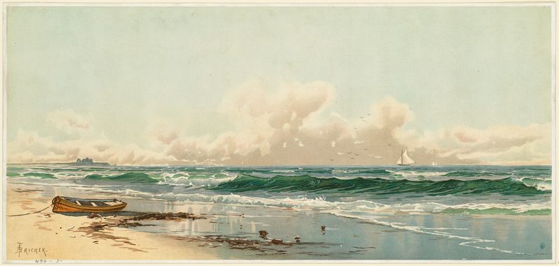 Seascape de Alfred Thompson Bricher, pintura a óleo que retrata ondas e luz sobre a água.