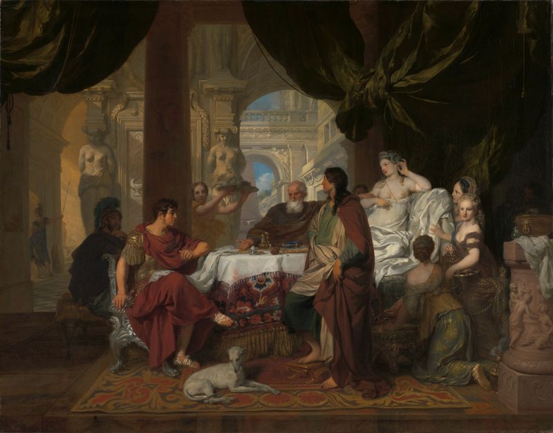 Historical scene of Cleopatra removing her earring, oil on canvas by Gerard de Lairesse