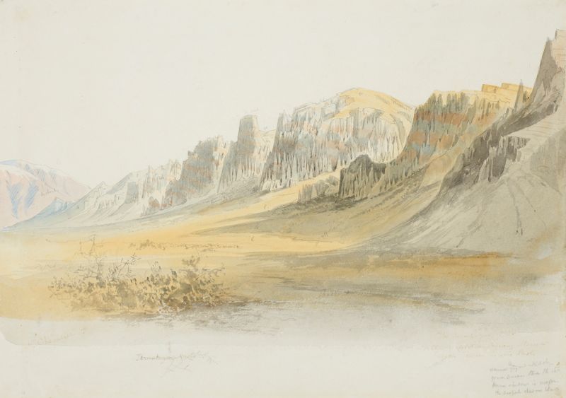 Pintura al óleo de Nicholas Chevalier que representa montañas y hierba verde.