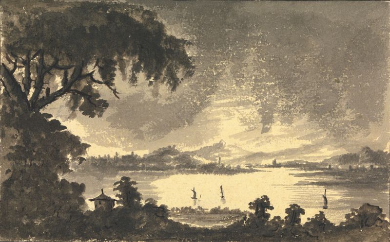 Watercolour by William Gilpin depicting River Forth with Stirling Castle in the distance.