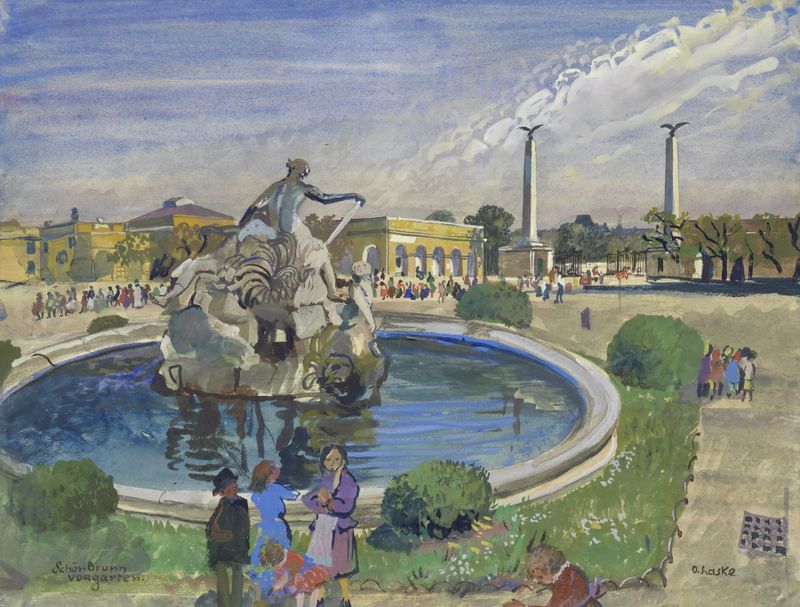 Pintura de paisaje al óleo de Oskar Laske que representa la luz y la naturaleza en Schönbrunn