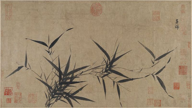 Spray of Bamboo de Wang Fu, tinta sobre papel, que representa plantas de bambú.