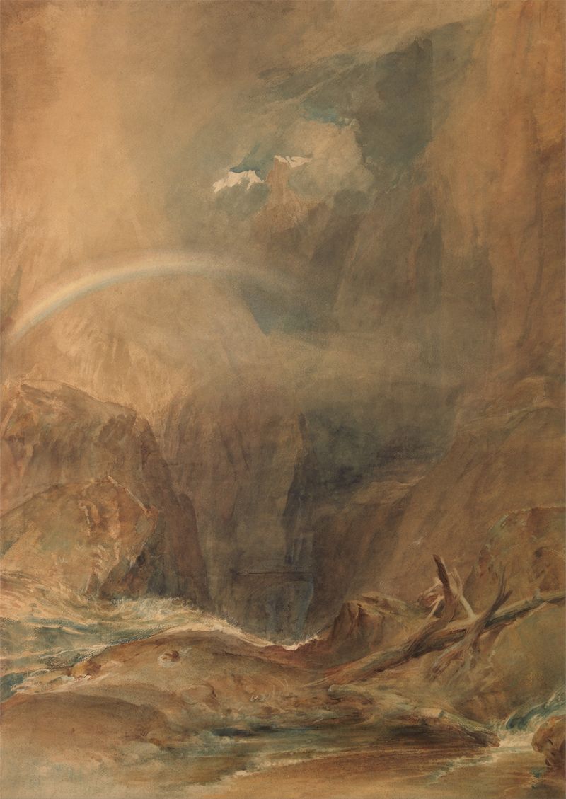 Devil’s Bridge, Saint Gotthard’s Pass de Joseph Mallord William Turner, pintura al óleo que muestra un puente sobre un río.