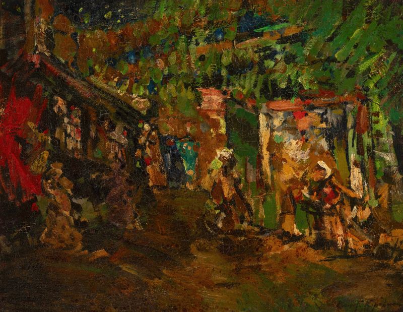 Escena de género de Montmartre de noche, pintura al óleo de Konstantin Alexeevich Korovin