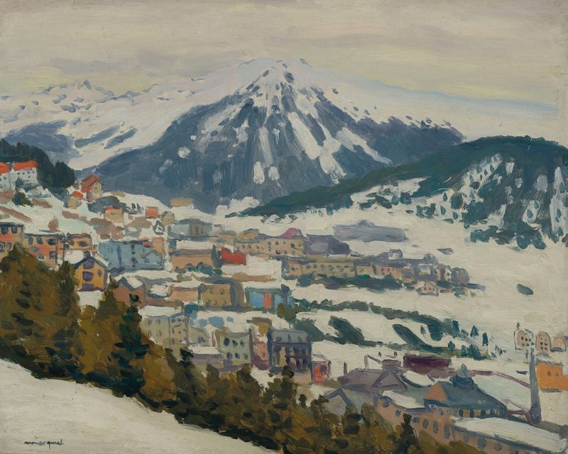 Davos sous la neige de Albert Marquet, óleo sobre tela que retrata uma paisagem nevada serena.