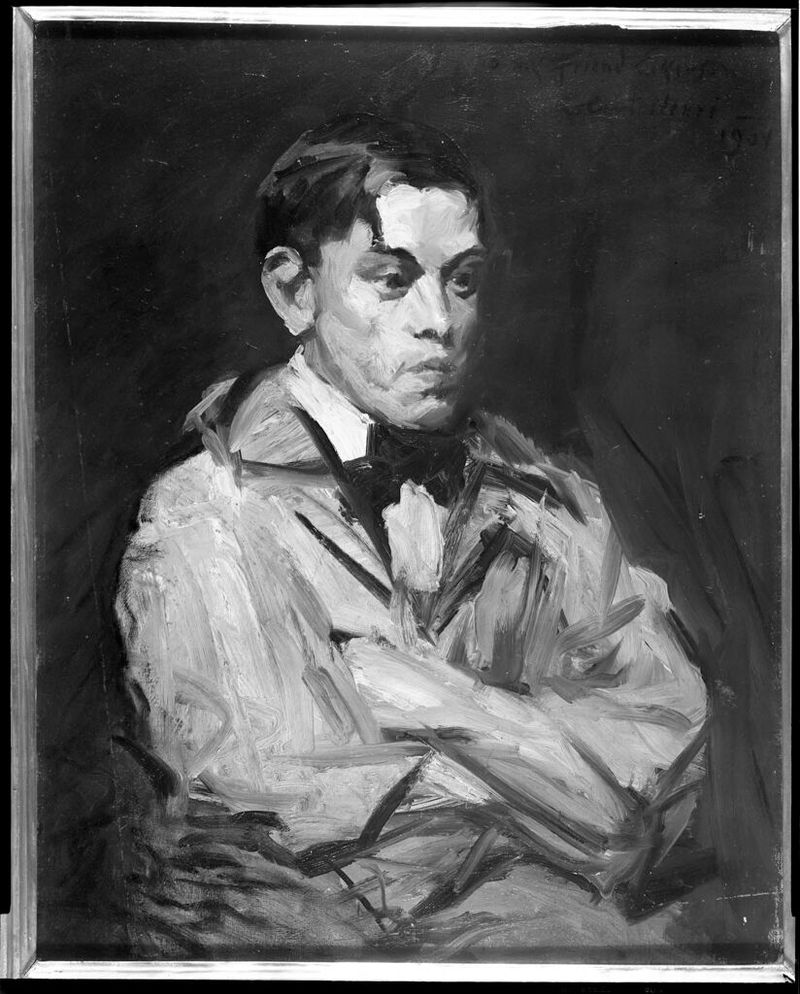 Portrait of a thoughtful figure in soft light, oil on canvas by Robert Henri
