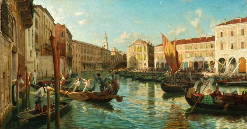 Venice, the Grand Canal with the Rialto Market in the Morning, oil on canvas by Luigi Ferrazzi