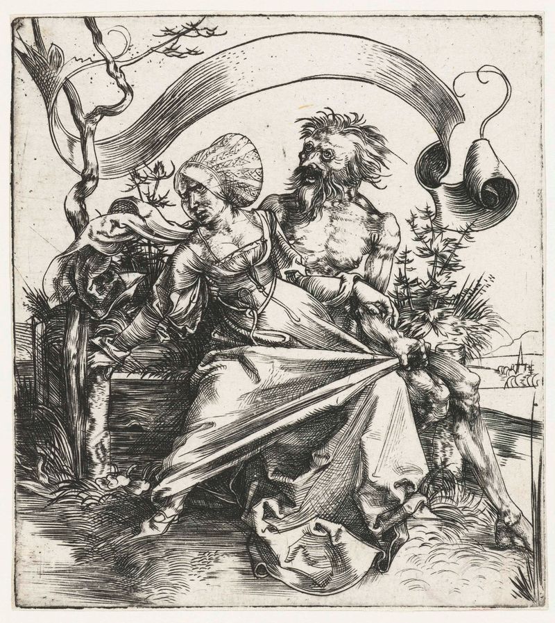 Engraving by Albrecht Dürer depicting a young woman confronted by Death.