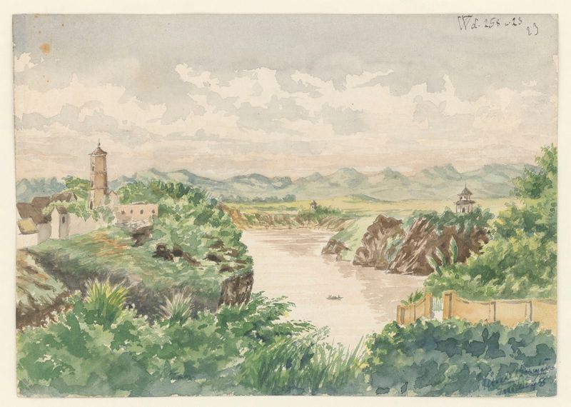 Acuarela de Auguste Mouillesaux de Bernières que representa un paisaje onírico