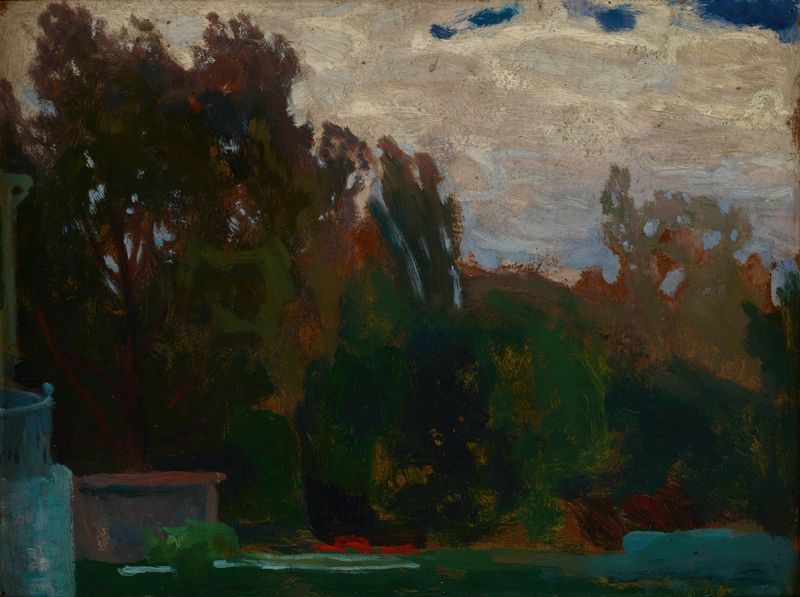 Parque em Kiev de Jan Stanisławski, óleo sobre tela, retratando uma paisagem serena com árvores.
