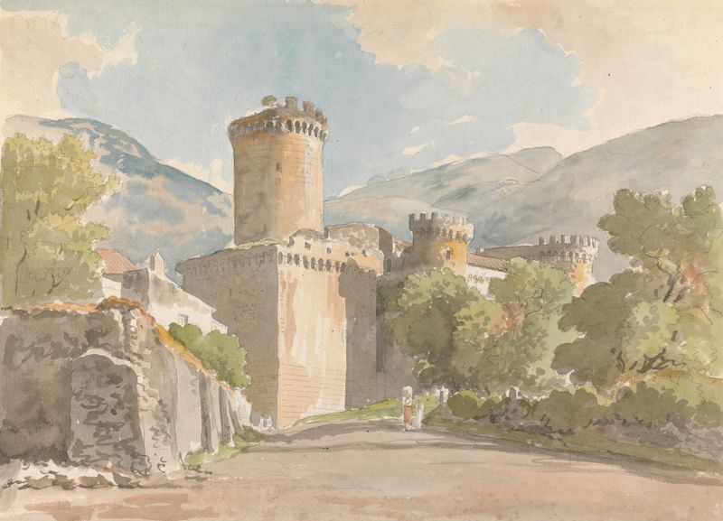 Fondi; Il Castello by Carlo Labruzzi, watercolor on paper depicting a fortress against a sky.