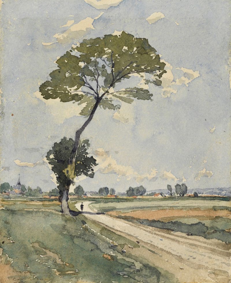 Paisaje con un árbol de Henri-Joseph Harpignies, pintura al óleo