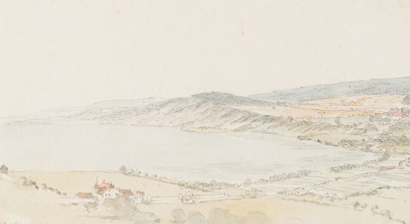 Landscape of Bielersees by Johann Ludwig Aberli, ink on paper