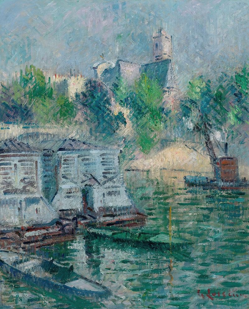 Paisaje de Gustave Loiseau, 1925, que representa una escena parisina con suaves tonos azules.