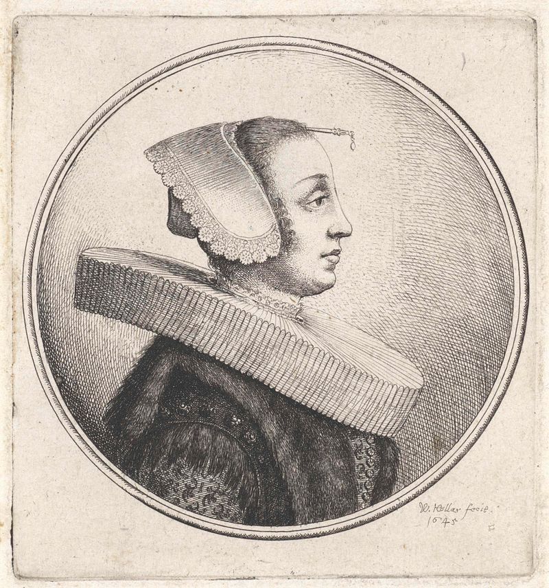 Retrato de una mujer con un cuello plisado y tocado, grabado de Wenceslaus Hollar