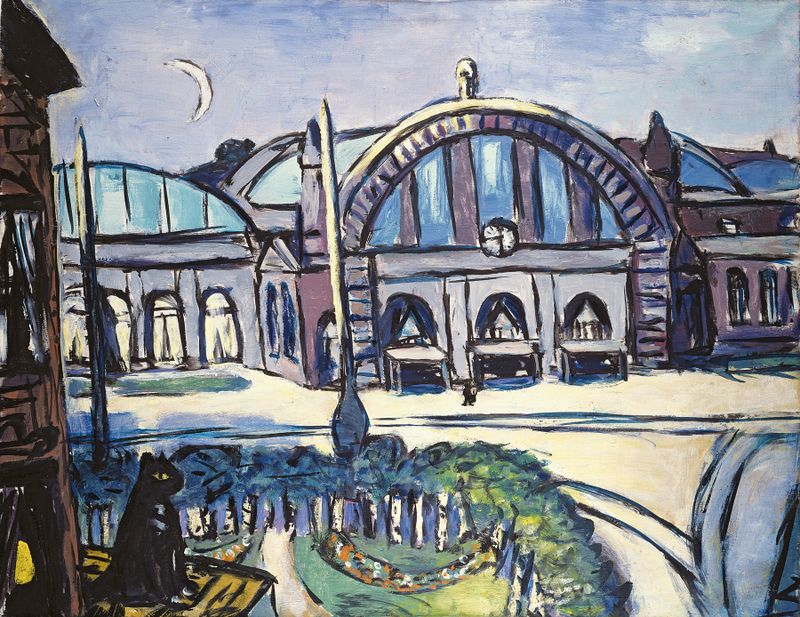 Figurative expressionism by Max Beckmann, depicting a crowd in despair, oil painting, 1943