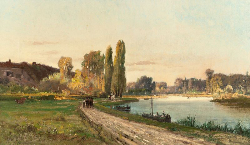Path Along the Shore, pintura a óleo de Charles Edouard Du Bois, mostrando um caminho sinuoso à beira-mar.