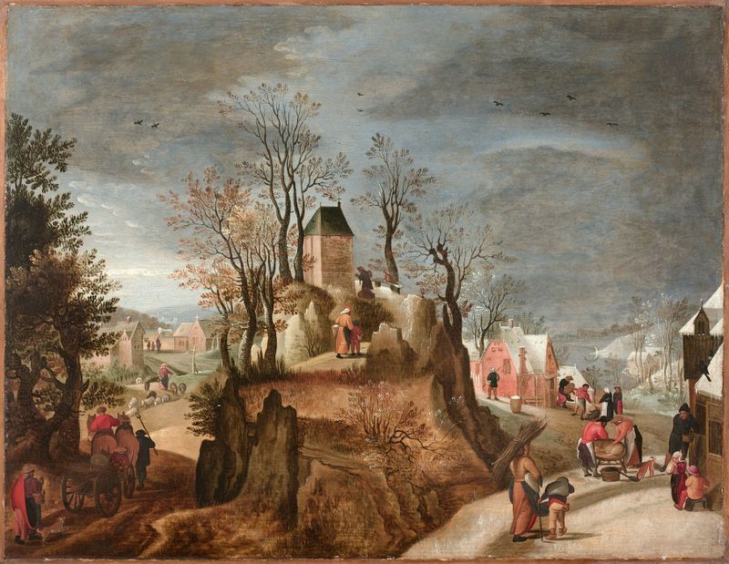 Allégorie des Saisons dans un paysage, oil on panel by Jacob Grimmer, depicting a vibrant spring landscape.