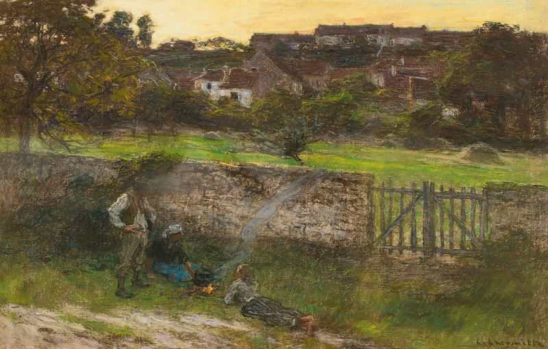 Les Chemineaux de Léon Augustin Lhermitte, óleo sobre lienzo que muestra figuras cansadas en tonos tierra.