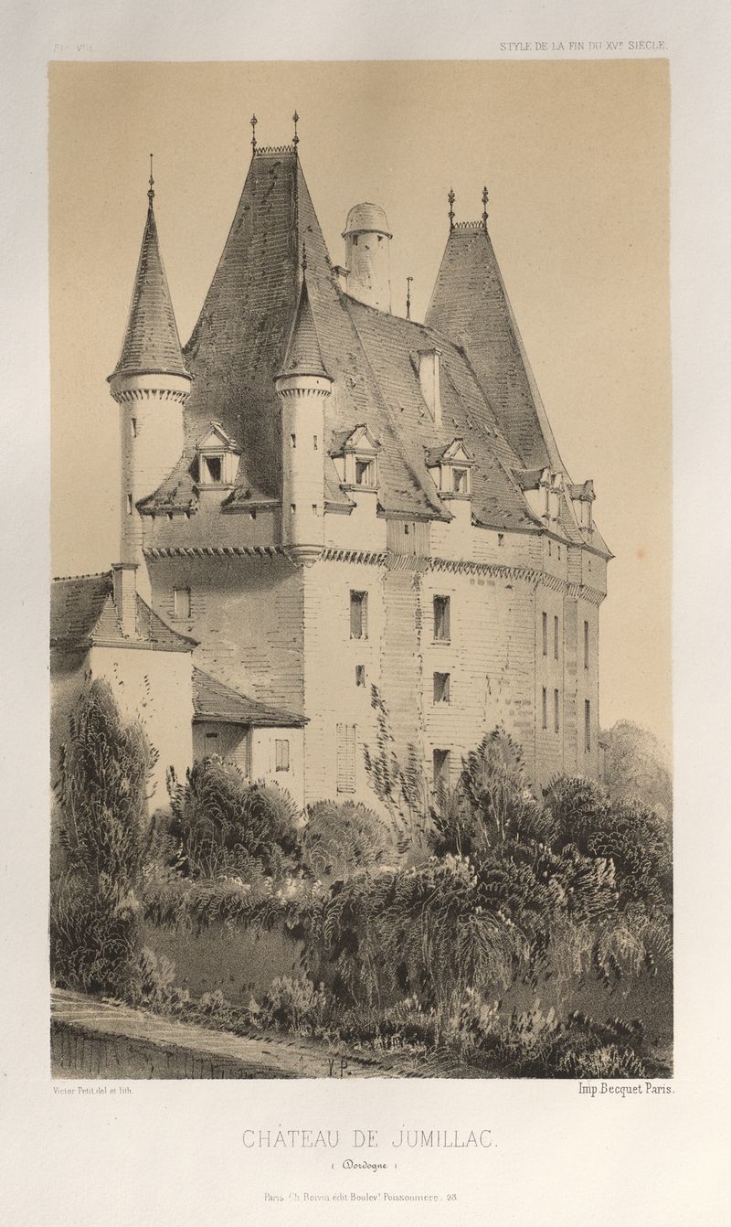 Château De Jumillac by Victor Petit, oil on canvas depicting a serene landscape