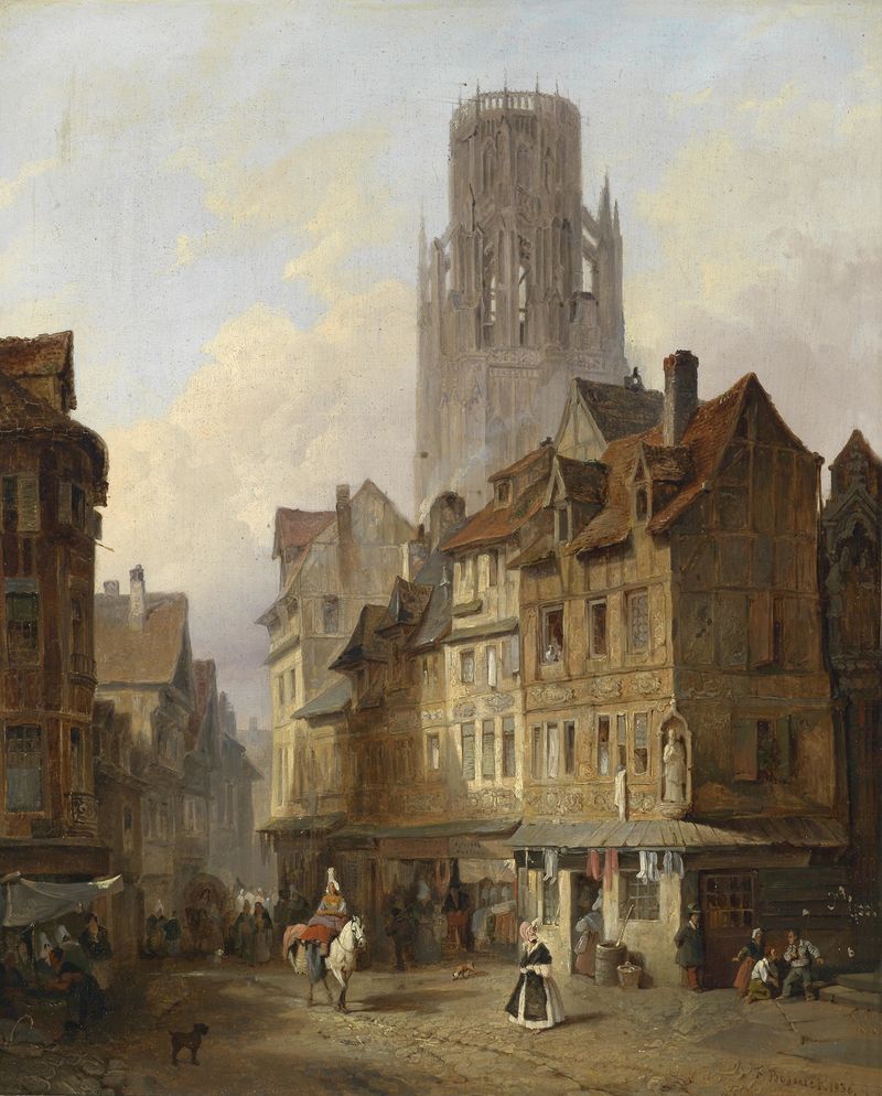 Urban scene in Roubaix, oil on canvas by François Antoine Bossuet