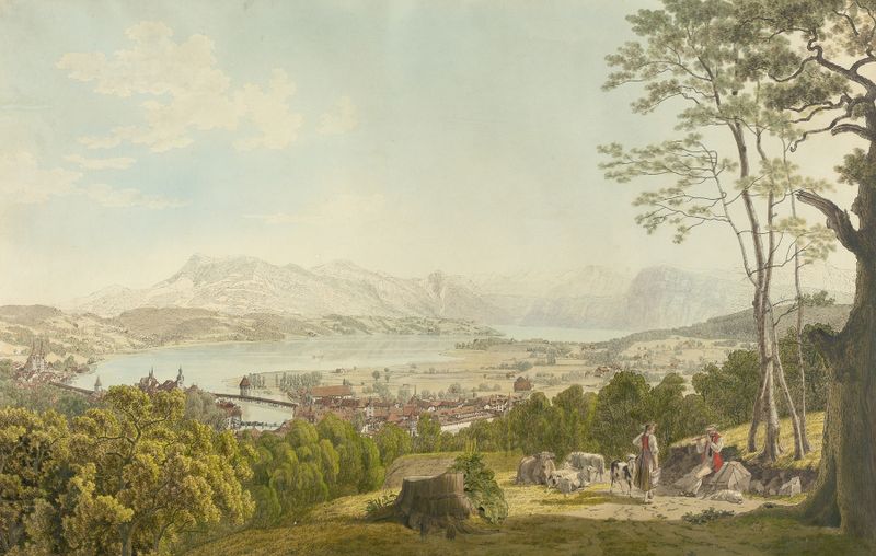 Escena de paisaje con vegetación exuberante, de Johann Jakob Biedermann, medio desconocido