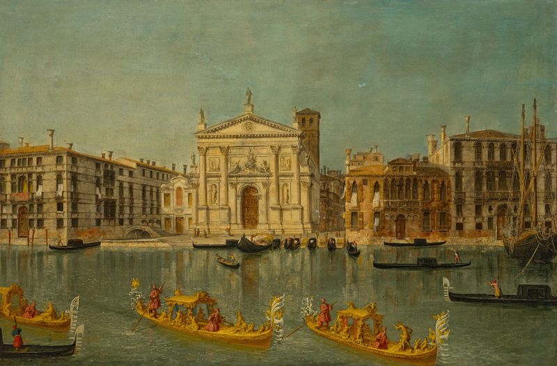 Venice; The Grand Canal with the Church of San Stae, oil on canvas by Michele Marieschi
