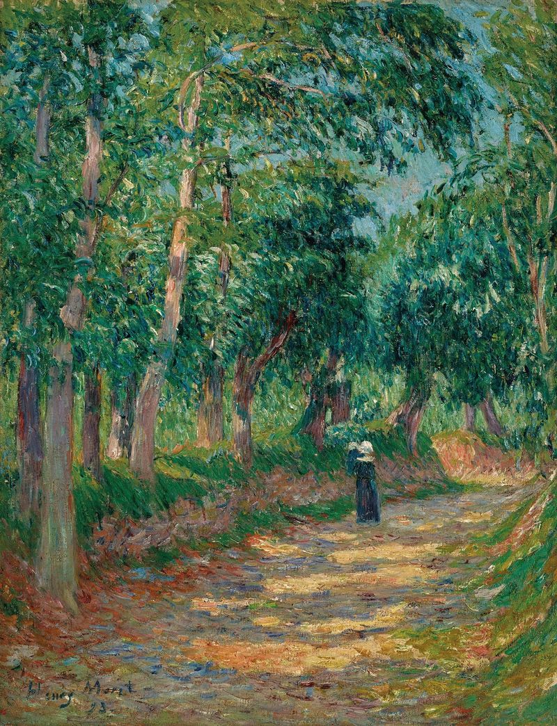 Landscape with a winding path through greenery, oil on canvas by Henry Moret.