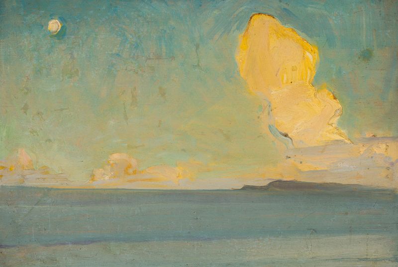 Seascape by Konrad Krzyżanowski, oil painting depicting waves and horizon.