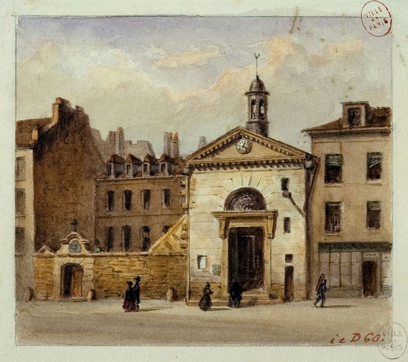 Arquitectura de La chapelle Saint-Jean y entrada del cementerio de Auguste-Sébastien Bénard, óleo