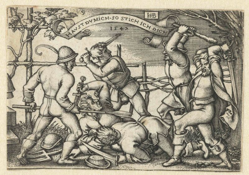 Engraving by Hans Sebald Beham depicting two figures in combat with swords