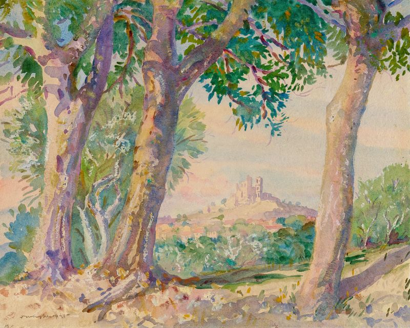 Paisagem, Itália de Donald Shaw MacLaughlan, impressionismo, retratando colinas exuberantes e um céu tranquilo