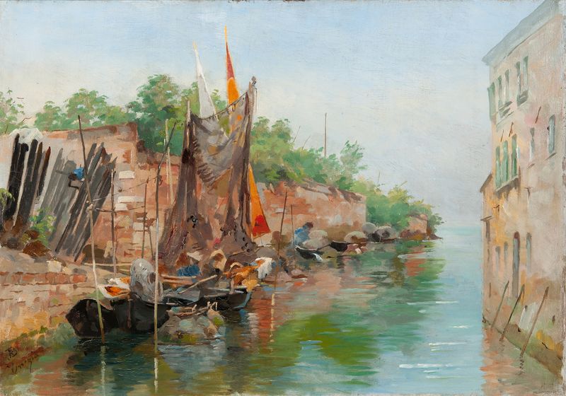 Acuarela de Agnes Börjesson que representa un canal veneciano con reflejos y luz.