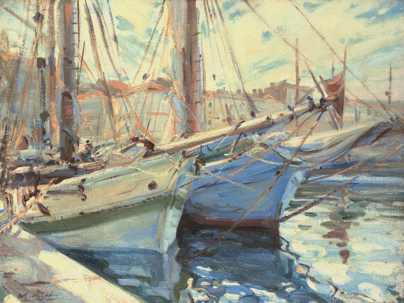 Boats in a harbour, St Tropez by Wilfrid Gabriel de Glehn, impressionism