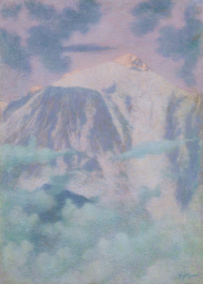 Montagnes Paysage de Rève by Lucien Lévy-Dhurmer, oil on canvas depicting a dreamlike landscape with mountains.