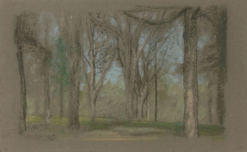 Wood Scene by Arthur Bowen Davies, Symbolism, depicting a forest with trees and dappled light